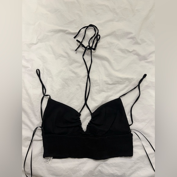 ZARA STRETCH LINEN BLEND STRAPPY CROP TOP - Picture 2 of 6
